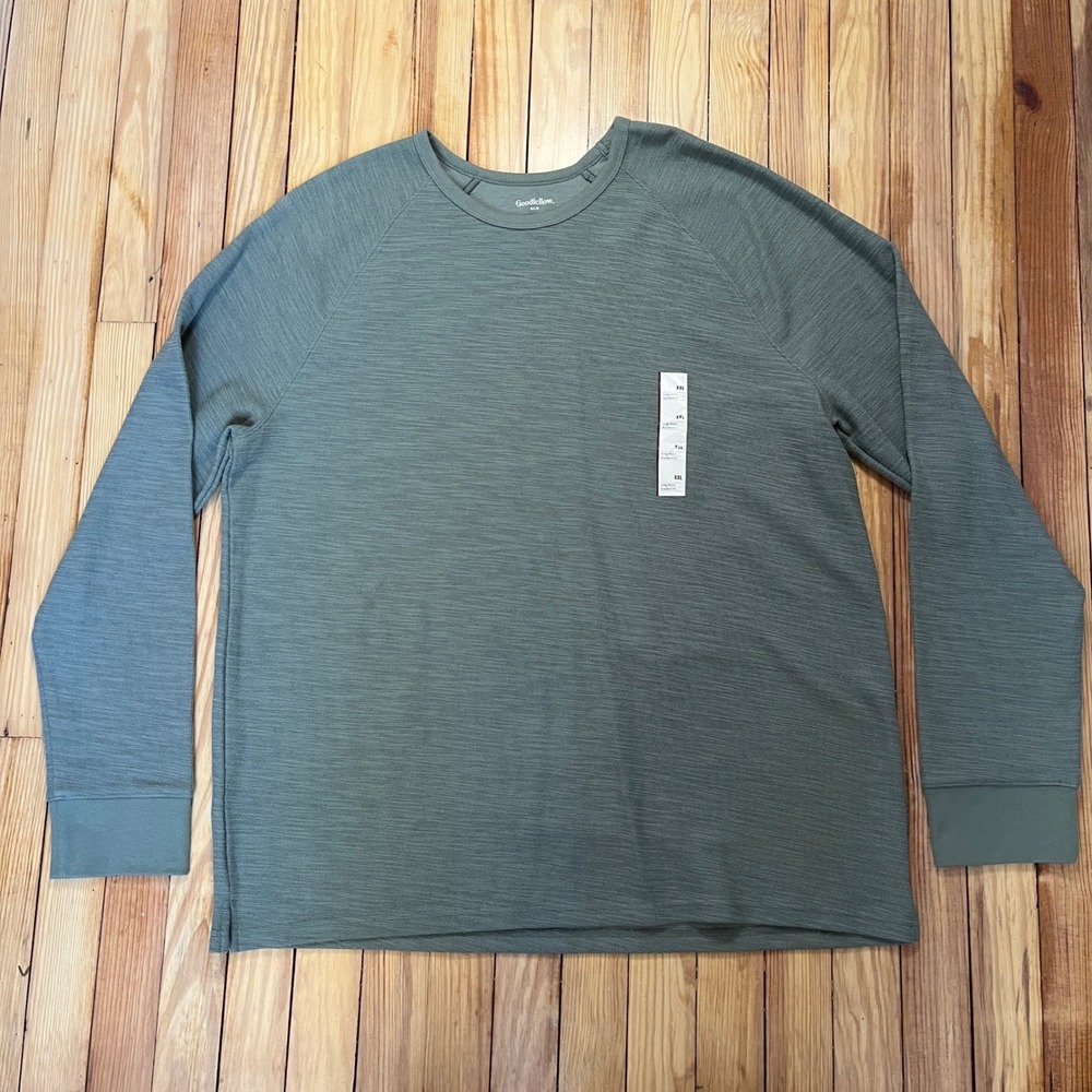 NWT Goodfellow Mens XXL Long Sleeve‎ Textured Crewneck Shirt Sage Green Casual